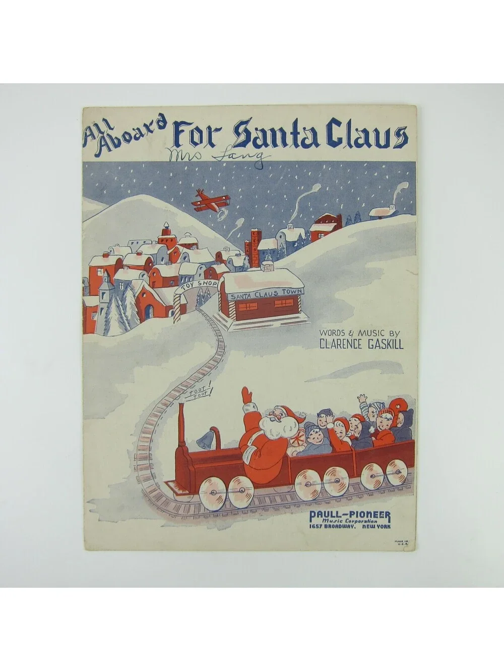 Sheet Music Christmas All Aboard For Santa Claus Clarence Gaskill Vintage 1939